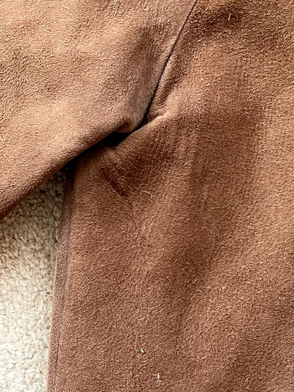 Vintage 1960s Women's Brown Suede Collarless Button Coat w/Pockets Mid Century - Picture 13 of 16